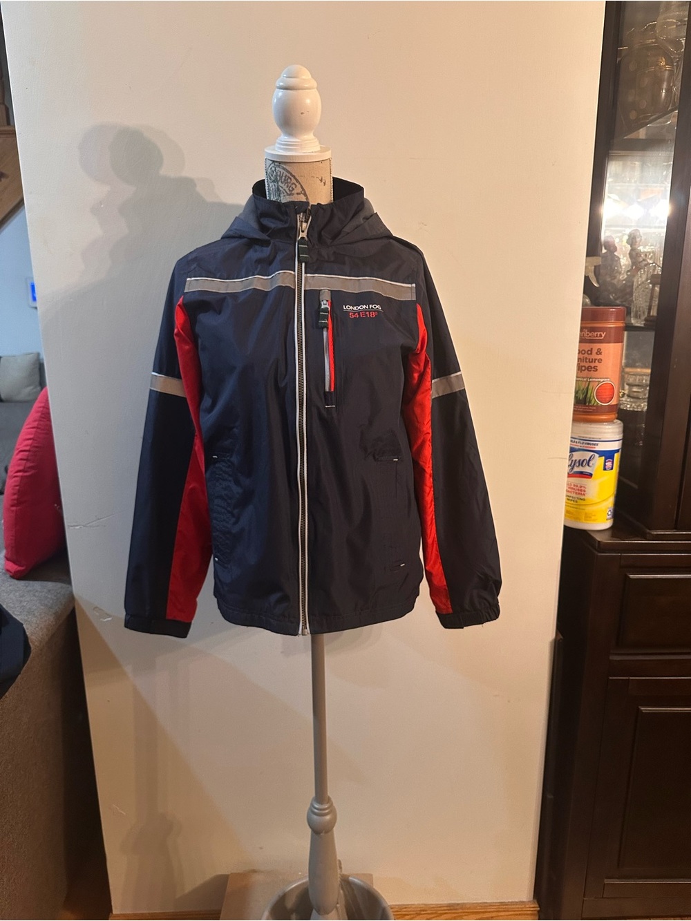 London Fog Kids Navy and Red Hooded Windbreaker Jacket